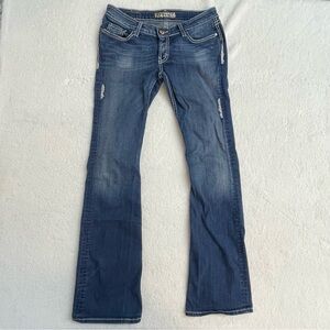 BKE Starlite Low Rise 28x35 Long Tall Women's Y2K White Stitch Thick Jeans